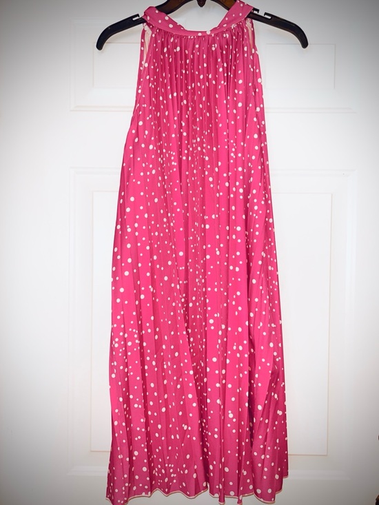 SHEIN Dresses & Skirts - Polka Dot Halter A-Line Dress L Bubble Gum Pink NWOT Barbie Pleated Loose Flirty